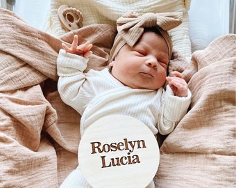 Wood Baby Name Announcement Sign | Custom Engraved Baby Name Plaque | Modern Birth Announcement | Newborn Photo Prop | Baby Shower Gift