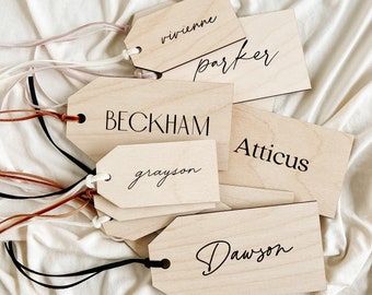 Personalized Wooden Stocking Tag | Custom Engraved Gift Tag | Wooden Tag Place Setting | Wooden Name Ornament | Wedding Place Card Setting