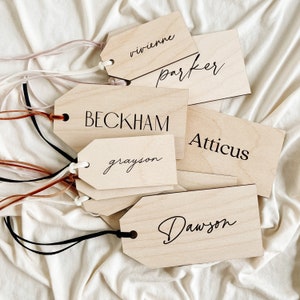 Personalized Wooden Stocking Tag | Custom Engraved Gift Tag | Wooden Tag Place Setting | Wooden Name Ornament | Wedding Place Card Setting