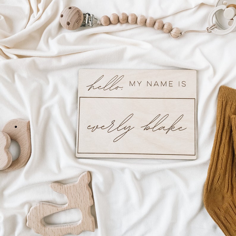 Wood Baby Name Announcement Sign Hello My Name is Modern Etsy