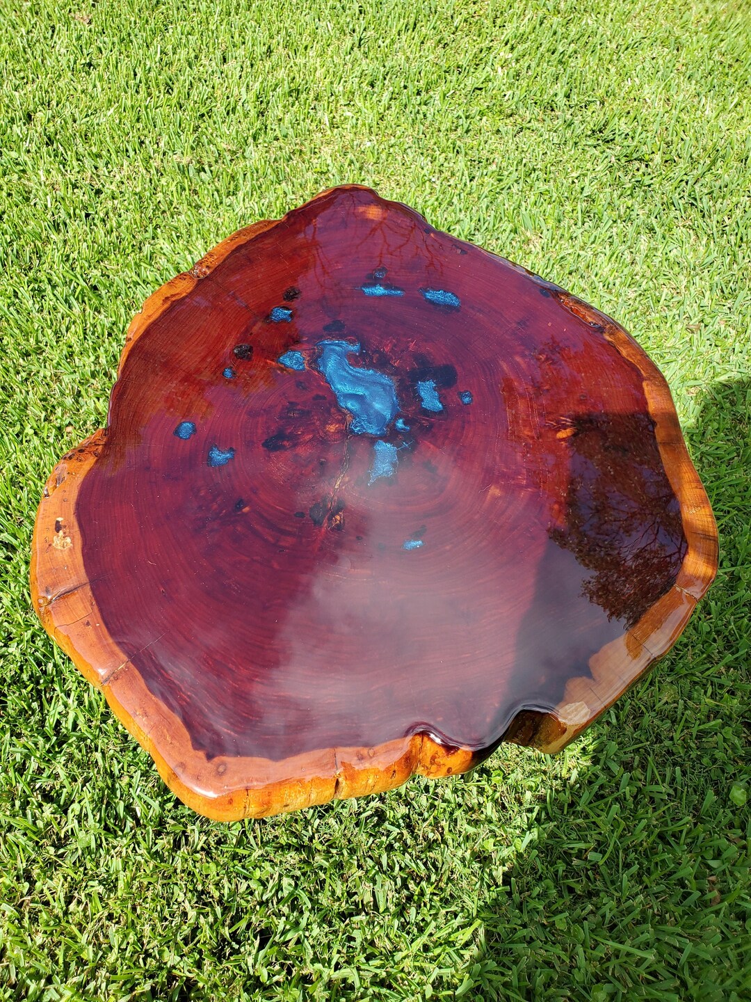 Live Edge Cedar Epoxy Resin Table With Turquoise Colored Etsy