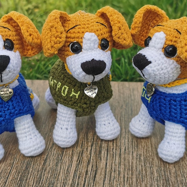 Plush toy Dog Patron, Jack Russell from Ukraine, Dog Patron from Ukraine, Hero of Ukraine, Knitted Dog Patron, Ukrainian Dog