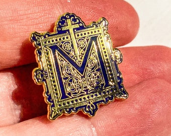 Gold and Navy Marian cross enamel pins | Catholic vintage pin | Catholic gift | Antique look | Bulk discount available | Jesus through Mary