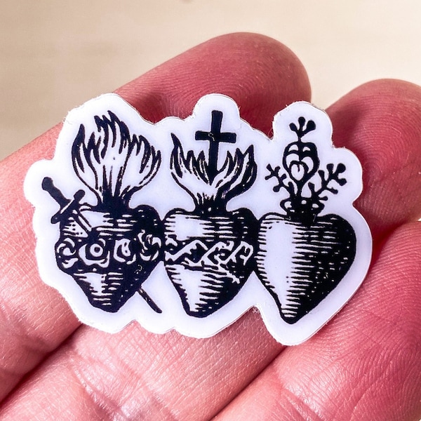 TINY | Three Sacred Hearts Catholic sticker|catholic tiny sticker|laptop sticker|phone sticker| sacred heart Vintage style | Prayer Reminder