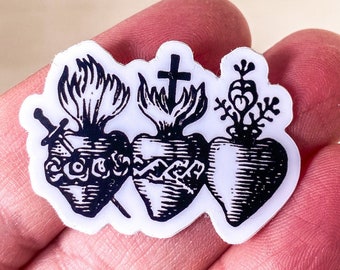 TINY | Three Sacred Hearts Catholic sticker|catholic tiny sticker|laptop sticker|phone sticker| sacred heart Vintage style | Prayer Reminder