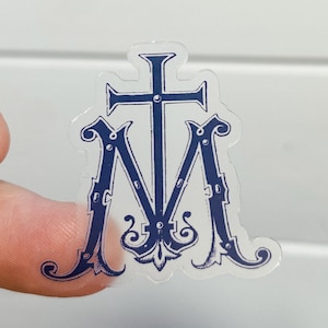 CLEAR and navy | MINI sized | Marian cross Catholic stickers | 4cm | Vintage/antique/French style | Catholic beauty | Jesus through Mary