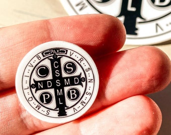 St. Benedict Medal Sticker: Tiny Catholic Laptop/Phone Decal (1 inch/25mm)