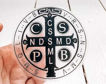 St. Benedict Bumper Sticker: Clear Catholic Car Decal