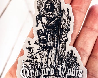 St. Hubertus-Aufkleber: Schutzpatron der Jäger, „Ora pro nobis“