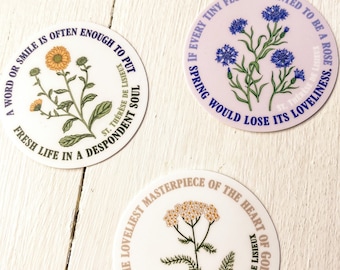 St. Thérèse Quote Stickers: Vintage Botanical Catholic Decals (50mm)