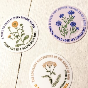 St. Thérèse Quote Stickers: Vintage Botanical Catholic Decals (50mm)