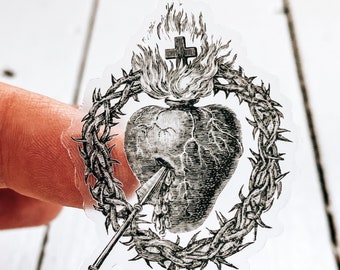 Pegatina transparente del Sagrado Corazón: Arte católico vintage, Corona de espinas