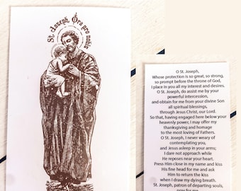 St Joseph and Baby Jesus Prayer Card - Traditional Catholic Prayer