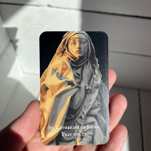 St. Catharina van Siena Gebedskaart ter grootte van een portemonnee | "Wees niet langer stil." | Zie hieronder het volledige citaat | Standbeeld | Cadeau voor geestelijke oorlogsvoering