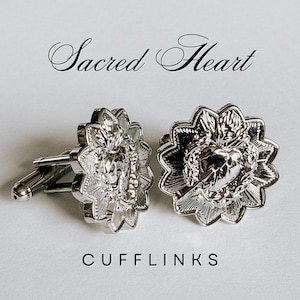 Sacred Heart Cufflinks | Gold, Silver & Antique Gold | Catholic Groom Gift, Groomsmen Keepsake, Religious Wedding Accessory