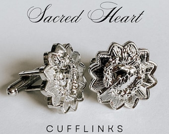 Sacred Heart Cufflinks | Gold, Silver & Antique Gold | Catholic Groom Gift, Groomsmen Keepsake, Religious Wedding Accessory