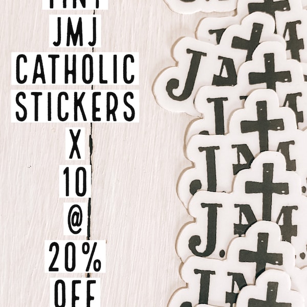 20% OFF| Tiny X 10 JMJ stickers| Catholic gift| Jesus Mary and Joseph Catholic stickers |tiny Catholic sticker gift| bulk buy| JMJ gift