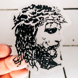 Adesivo de Cristo Crucificado: Arte Católica Desenhada à Mão