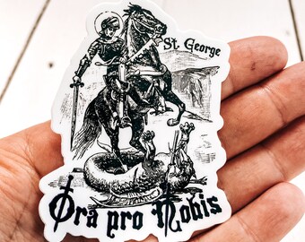 Sticker Saint-Georges : art catholique vintage, Ora Pro Nobis