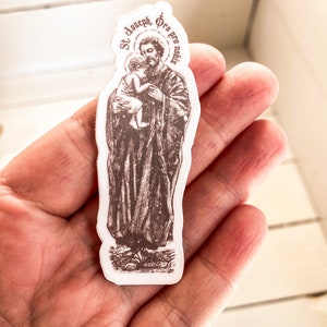 Święty Józef z Dzieciątkiem Jezus | Styl vintage/antyczny | Naklejka katolicka | 75 mm X 28 mm | antyczny brąz i biel |