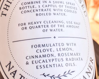 Thieves Spray Bottle Sticker: UV & Water Resistant, Recipe Included