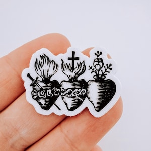 TINY | Three Sacred Hearts Catholic sticker|catholic tiny sticker|laptop sticker|phone sticker| sacred heart Vintage style | Prayer Reminder