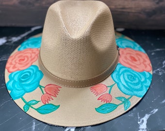 Hand painted Panama style hat