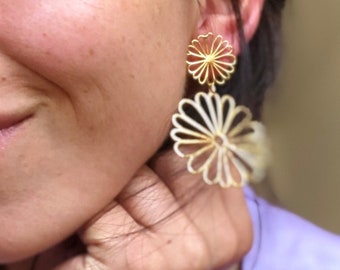 NEW gilded with 24K fine gold - Hollowed flower earrings - Mary