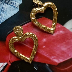 Heart earrings in 304L stainless steel gilded with fine 18 carat gold image 2
