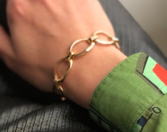 Bracelet Agatha - gros maillon forçat - Doré à l'or fin 24K - composants fabriqués en Europe