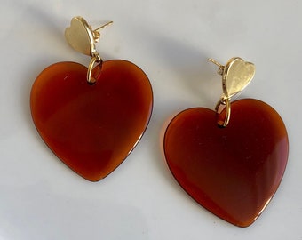 Boucles d’oreilles « Amore » pendentif coeur vintage rouge - écru