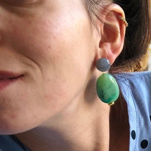 “Gabrielle” puck drop earrings in colored resin