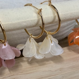 Rings - flower hoops - high quality EU petals - lightweight - 304 stainless steel 24K gold PVD plating