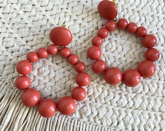 Mini Boucles créoles pendantes en perles résine - Terre cuite - esprit vintage