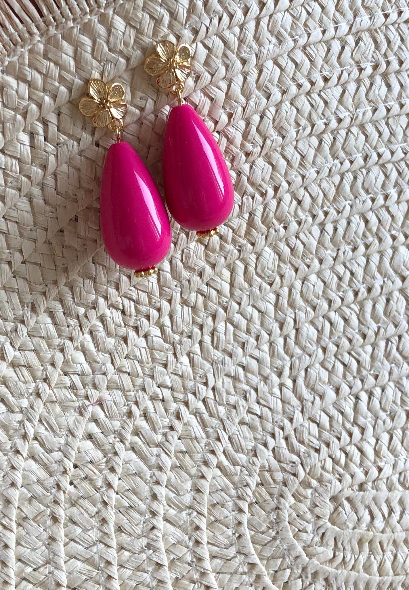 Boucles D'oreilles Vintage Couture En Verre Coulé Et Résine - Doré 24 Carat, Occasion Très Bon état