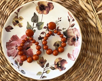 Mini boucles créoles pendantes en perles résine - terracotta - esprit vintage