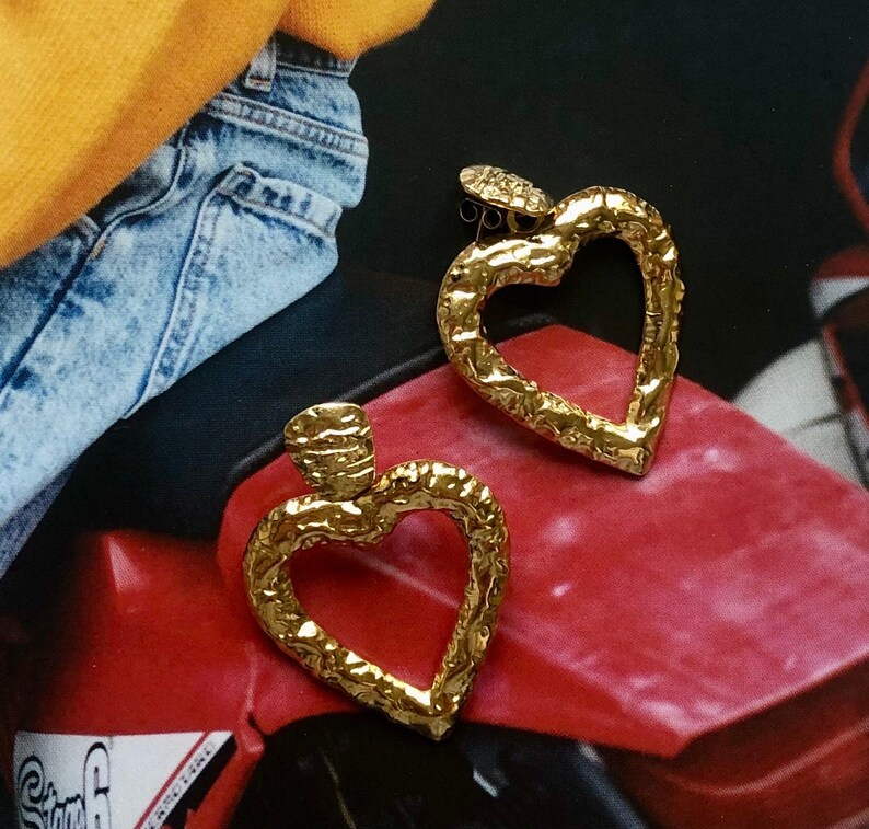 Heart earrings in 304L stainless steel gilded with fine 18 carat gold image 2
