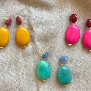 Boucles doreilles pendantes Gabrielle palet en résine coloré marbré image 7