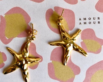 Boucles d’oreilles pendantes « Star » doré à l’or fin 24K
