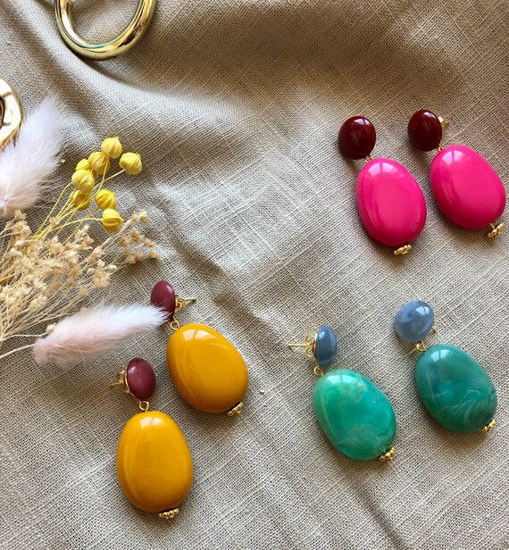 20 Paia Orecchini Donna Druzy Colorati – Set Orecchini Rotondi Bohemien In Acciaio Inox E Resina, Gioielli Variopinti - 2