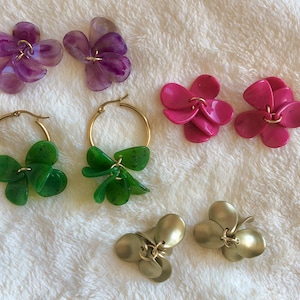 Rings - flower hoops - high quality EU petals - lightweight - 304 stainless steel - 24K gold PVD plating