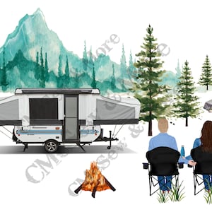 Camping Couple PopUp Camper2, PNG