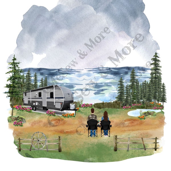 Camping Couple, Travel Trailer 2, PNG, Spring Camping