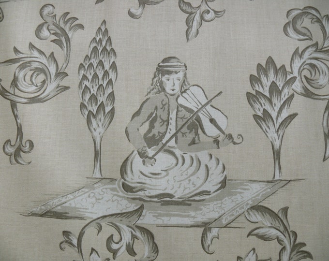By Yard Lee Jofa Dambura Print UK Monkey Music Toile Sandstone Grey MSRP 58