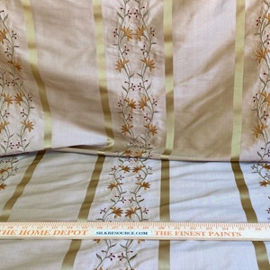 Scalamandre  Maya Embroidery Bisque Embroidery Silk Floral Stripe Satin Gold Red Bronze MSRP  USD 150/Y