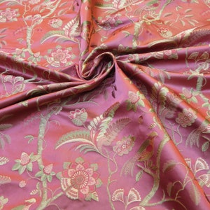 By Yard Lee Jofa Buttermere Silk Chinoiserie Bird Floral Brick Red MSRP USD 298/Y