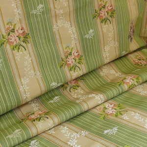 By yard Lee Jofa Valentina Lampas Clover Green & Pink Rose Silk Cotton Lampas Stripe MSRP USD 396/y