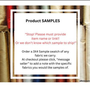 Sample Swatch 3"X4" “Stop! Please must provide item name or link!! Or we don’t know which sample to ship!”