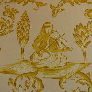 By Yard Lee Jofa Dambura Print Monkey Griffin Lemon Zest Yellow Deer Music Toile Cotton Chintz