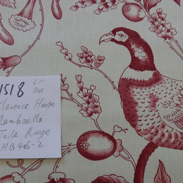 By Yard Clarence House Rambouillet Toile Bird Chinoiserie Print Rouge Red #1518